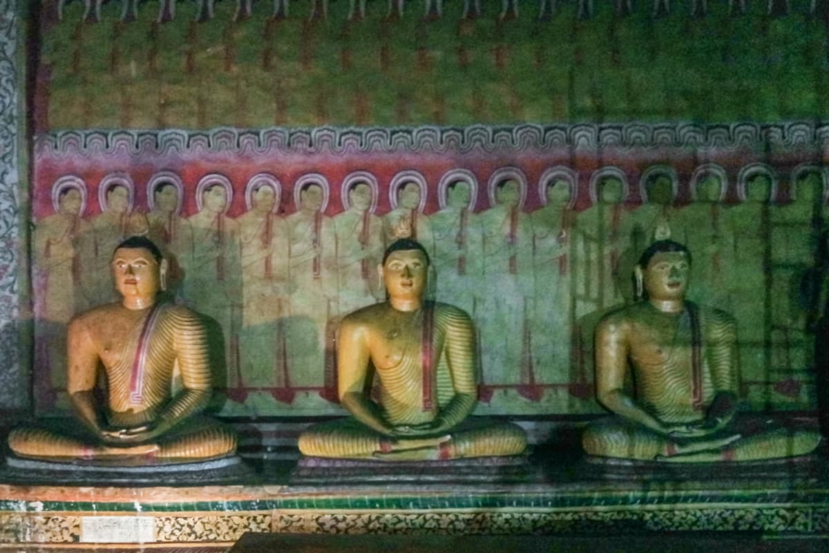 Buddha statues inside the cave temples at Dambulla